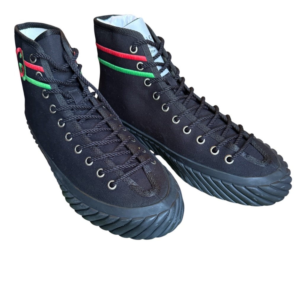Gucci 703033 Mens Interlocking G High Black Canvas Sneakers Sizd G 7.5